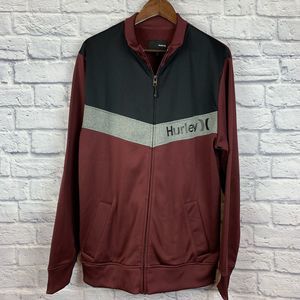 Hurley Mens Nike Therma Fit Track Jacket Red Stripe Full Zip Warm Up‎ Size Large